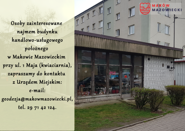 Najem budynku handlowo-usługowego położonego przy ul. 1 Maja