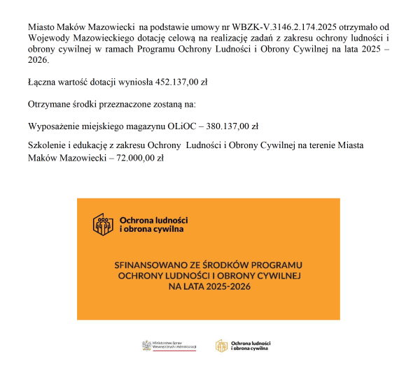 Dofinansowanie z Programu Ochrony Ludności i Obrony Cywilnej na lata 2025 – 2026