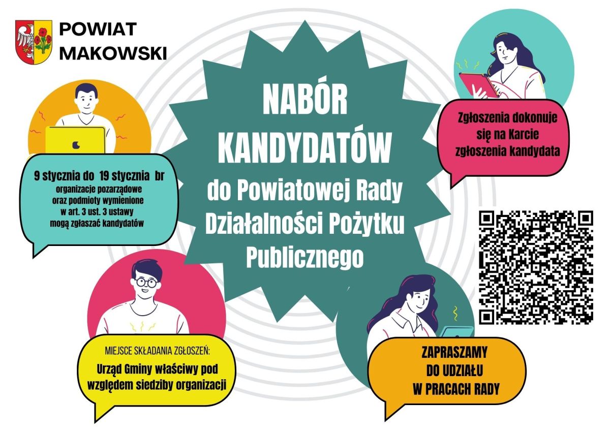Ogłoszenie Zarządu Powiatu naborze kandydatów na członków Powiatowej Rady Działalności Pożytku Publicznego w Makowie...