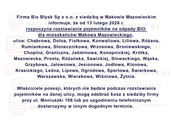 Pojemniki na odpady BIO dla mieszkańców Makowa Mazowieckiego