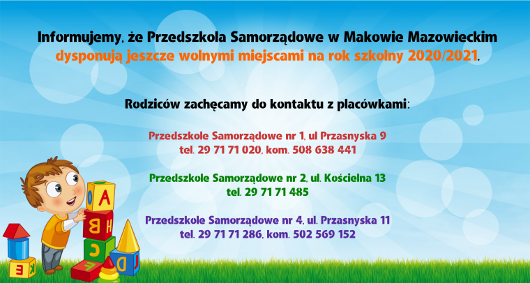 "Wolne miejsca w makowskich przedszkolach - można zgłaszać dzieci"