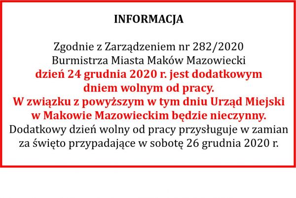 24 grudnia Urząd Miejskie będzie nieczynny