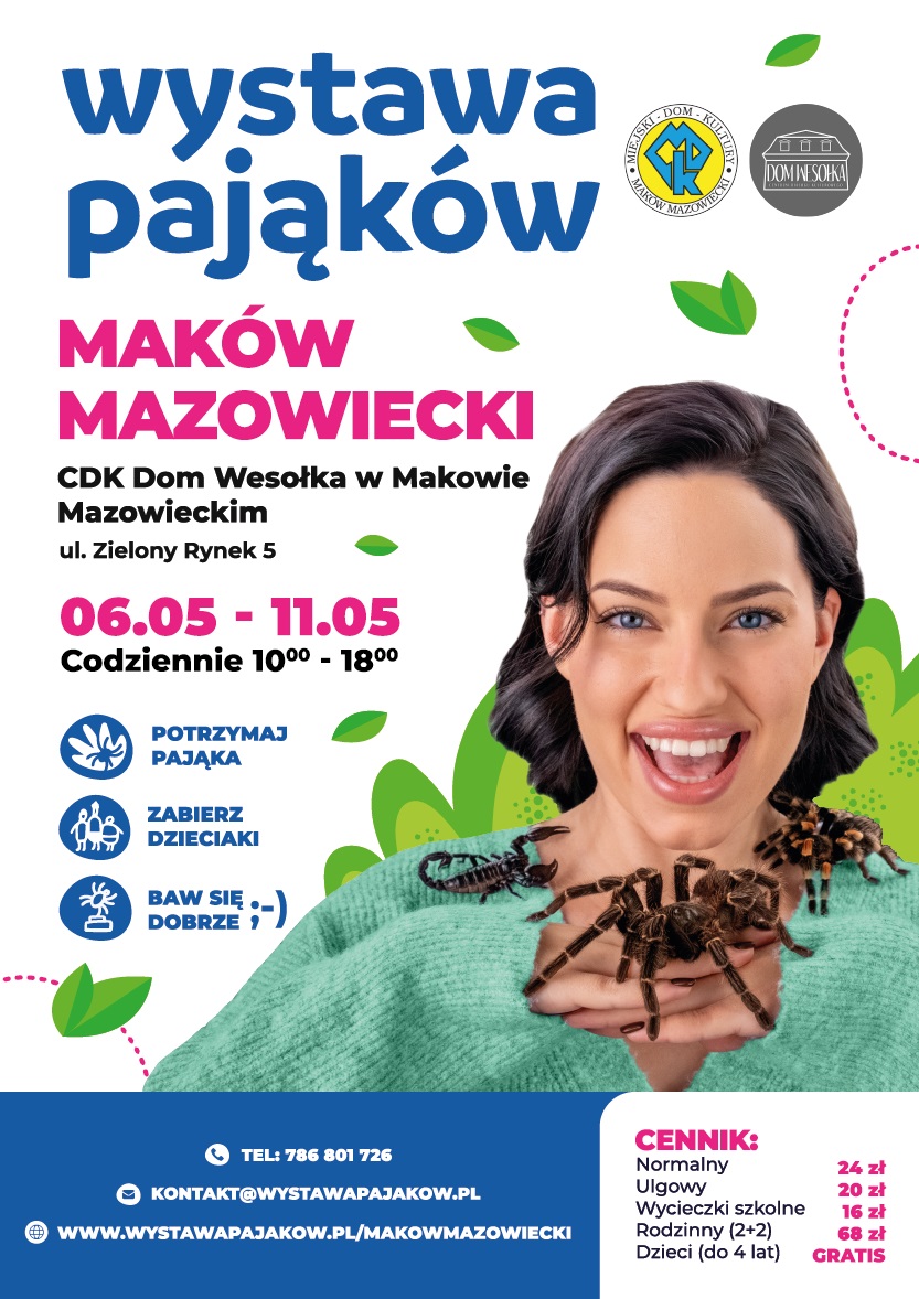 Plakat zapraszający na wystawę pająków od 6 do 11 maja w centrum dialogu kulturowego