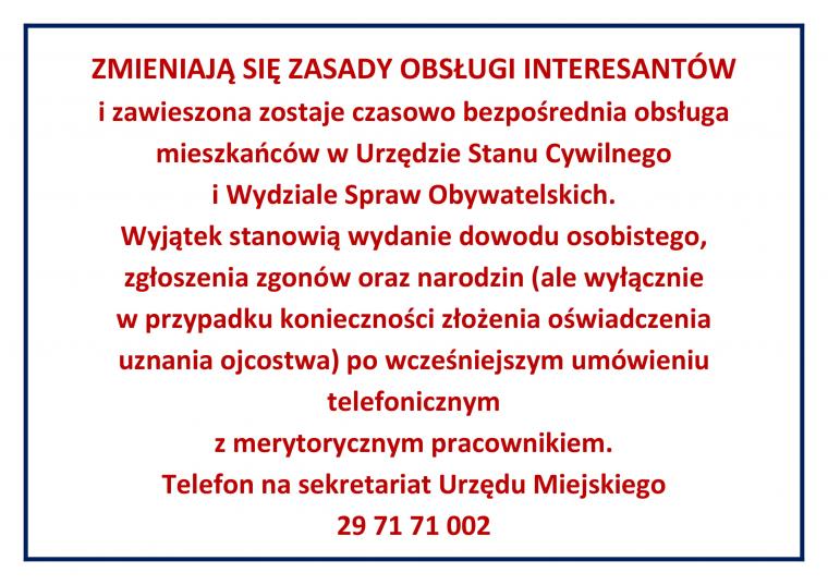ZMIENIAJĄ SIĘ ZASADY OBSŁUGI INTERESANTÓW USC I WSO