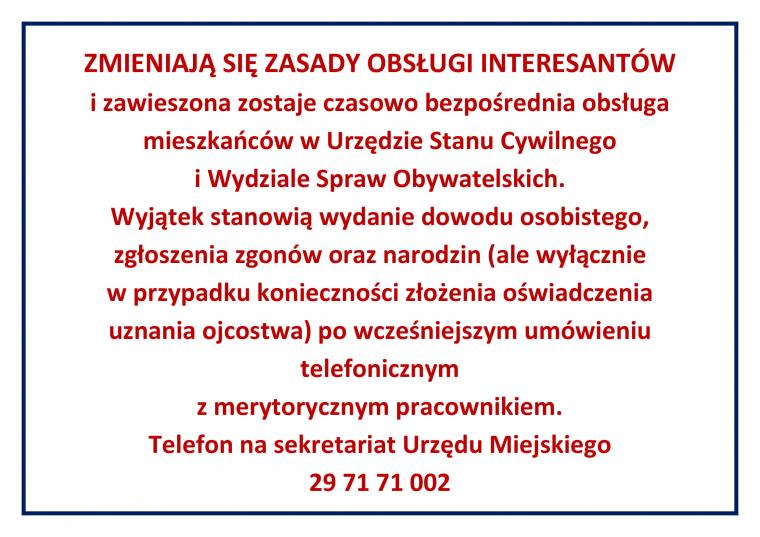 ZMIENIAJĄ SIĘ ZASADY OBSŁUGI INTERESANTÓW USC I WSO