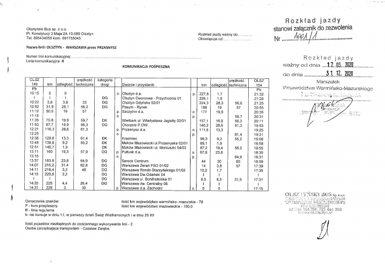 DODATKOWY ROZKŁAD JAZDY DLA PODRÓŻUJĄCYCH DO WARSZAWY I OLSZTYNA