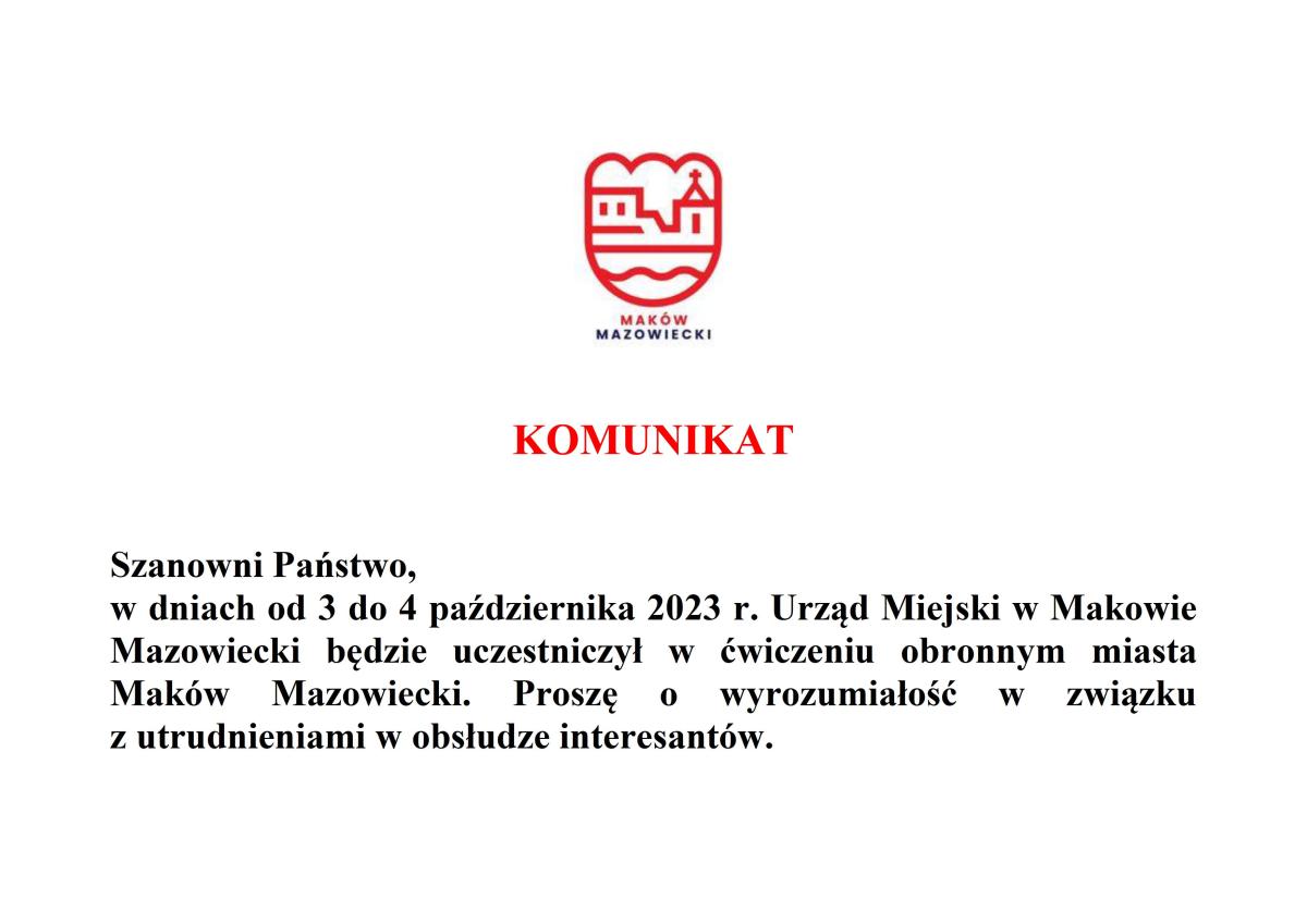 KOMUNIKAT DLA MIESZKAŃCÓW