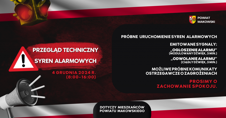 UWAGA! PRZEGLĄD TECHNICZNY SYREN ALARMOWYCH!
