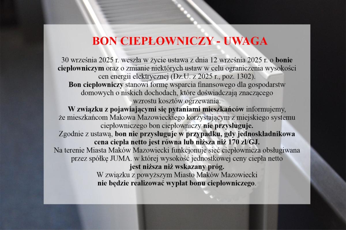BON CIEPŁOWNICZY - UWAGA